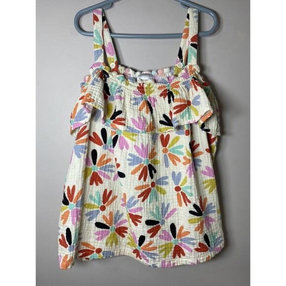 Hanna Andersson Tank Top Girls 12 Colorful Floral Ruffle Adjustable Straps Gauze - Picture 1 of 7